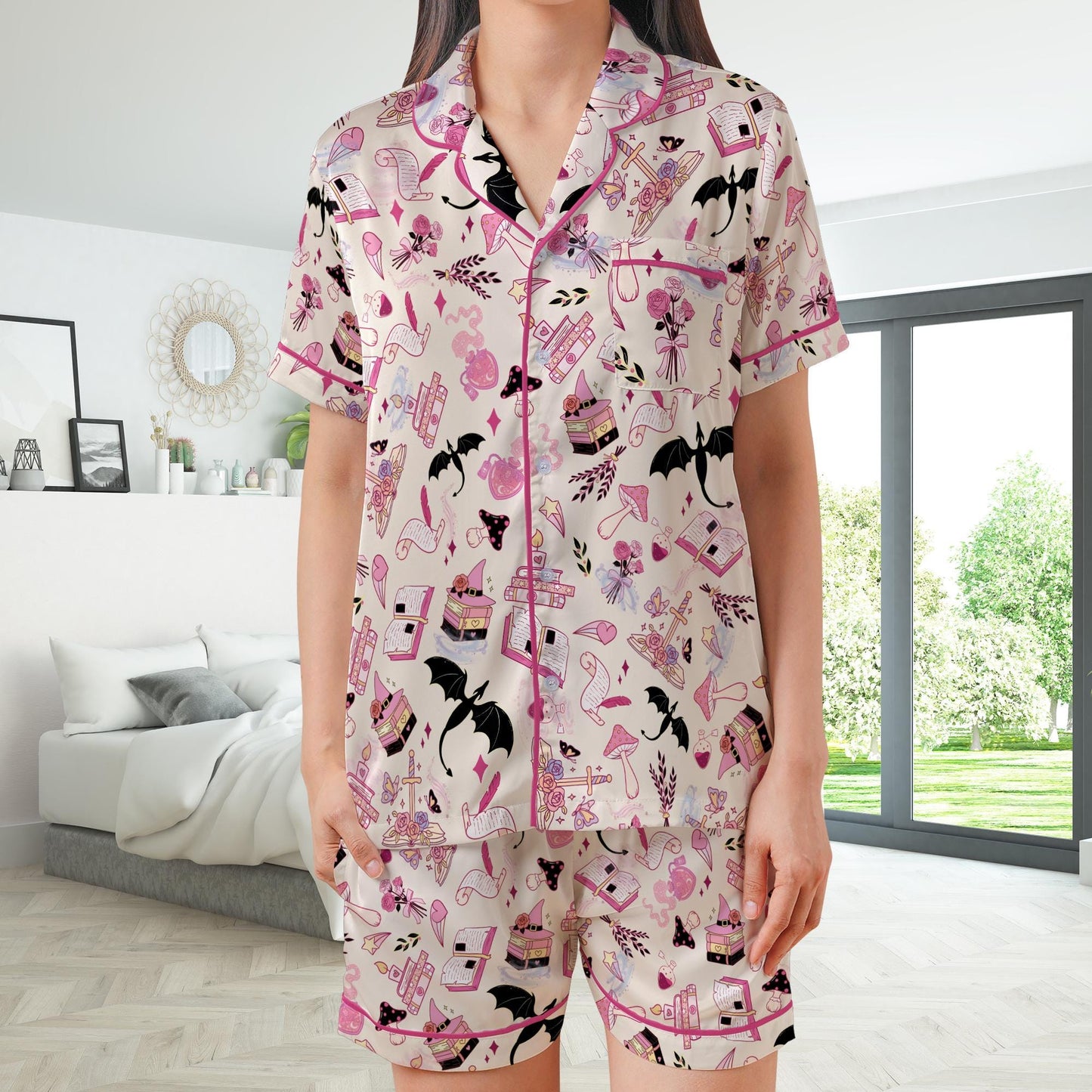 Fantasy Readers Pajamas Set, Fantasy Book Lovers Pajama Sleepwear Short Sleeve Pajamas, Bookish Pajamas, Romance Reader, Enemies to Lovers