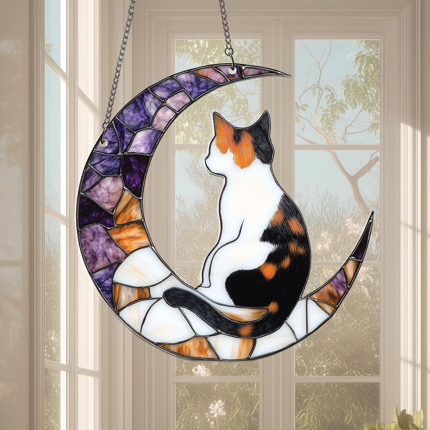 Cat On Moon Acrylic Window Hanging, Cat Memorial Gifts Loss, Pet Memorial Gifts Suncatcher, Cat Loss Gifts, Pet Sympathy Gift, Cat Art Gift