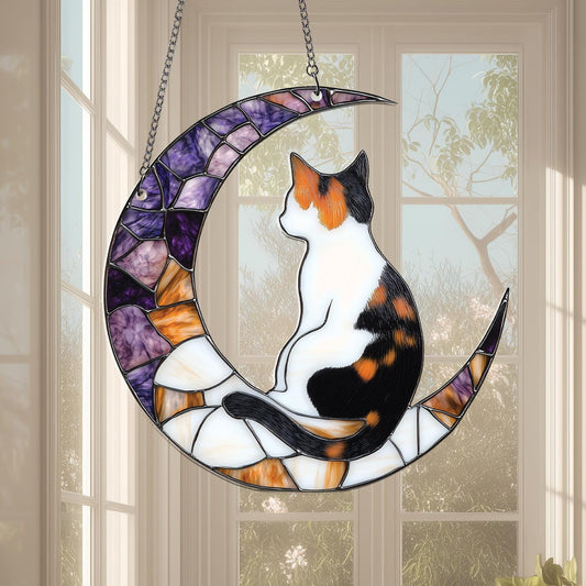 Cat On Moon Acrylic Window Hanging, Cat Memorial Gifts Loss, Pet Memorial Gifts Suncatcher, Cat Loss Gifts, Pet Sympathy Gift, Cat Art Gift