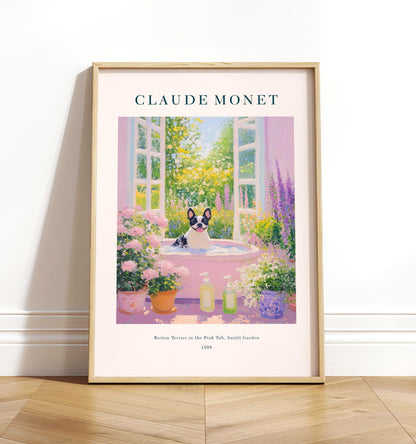 Monet Style Boston Terrier Arr: French Bathroom Print