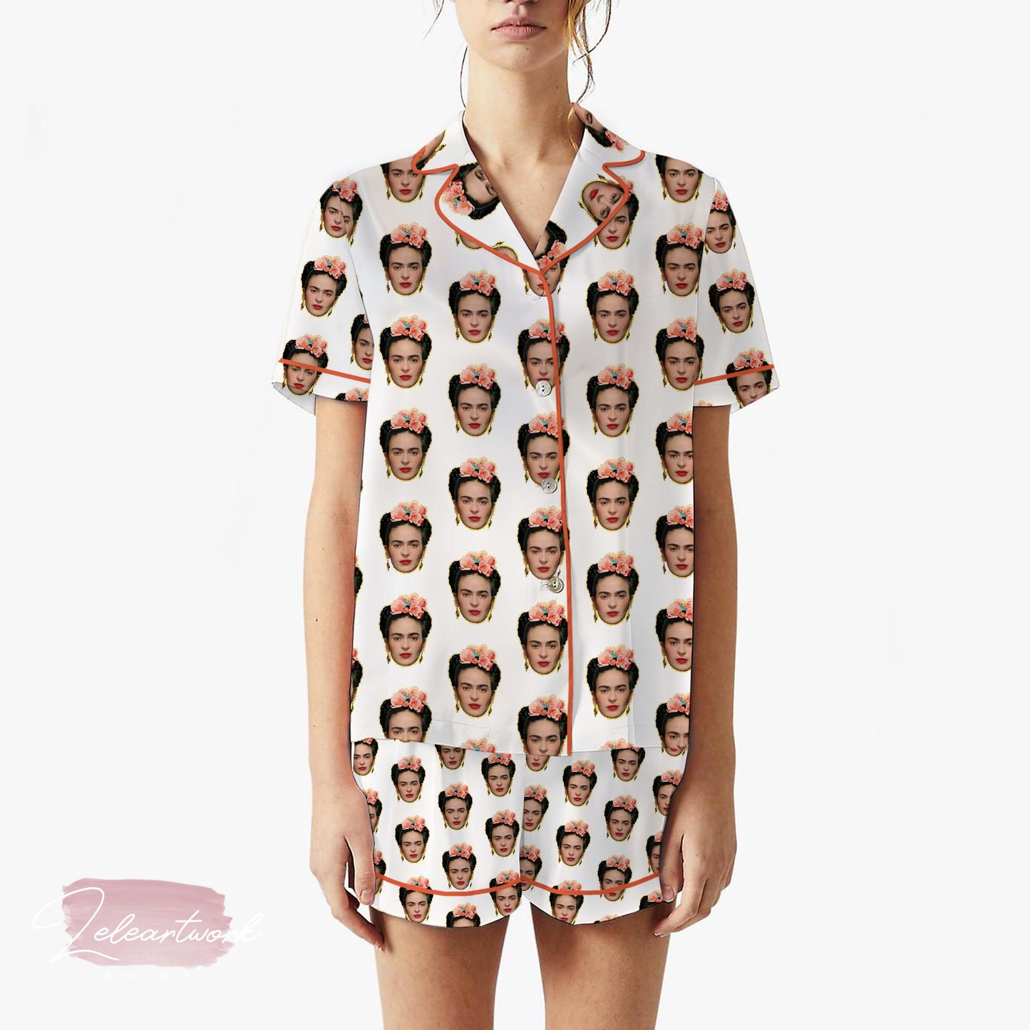 Frida Kahlo Satin Pajama Set for Women | Floral Crown Art Sleepwear | Artist-Inspired Loungewear Gift