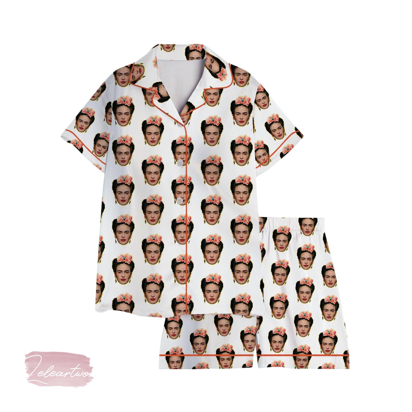 Frida Kahlo Satin Pajama Set for Women | Floral Crown Art Sleepwear | Artist-Inspired Loungewear Gift