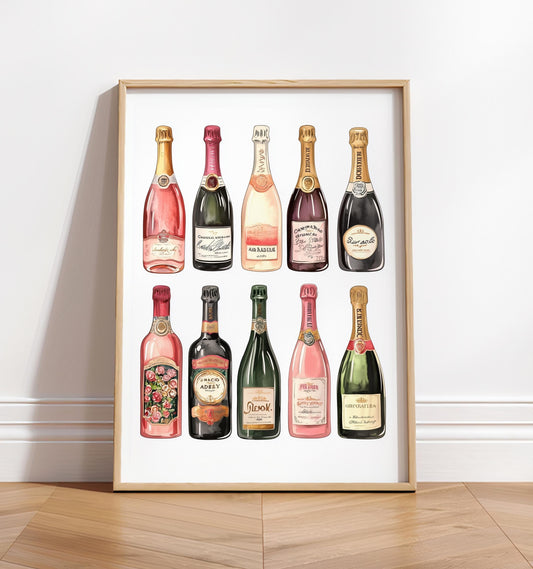 Champagne Watercolor Art Print: Preppy Bar Cart Poster