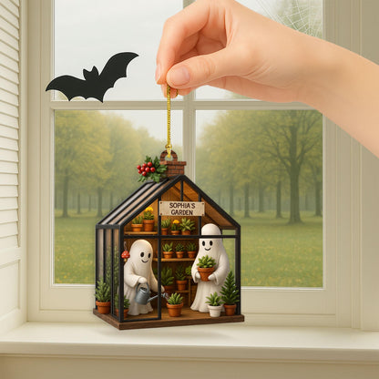 Personalized Ghost in Garden 2D FLAT Acrylic Ornament, Plant Lovers Halloween Gift, Halloween Ornament for Plantaholic, Greenhouse Ornament