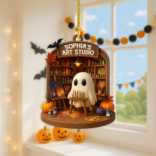 Personalized Ghost Drawing Acrylic Ornament, Art Studio 2D Flat Ornament, Halloween Ghost Window Hangings, Gift for Artists, Art Lover