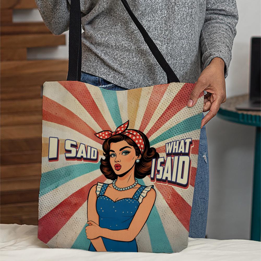 Personalized PU Leather Handbag For Women - I Said What I Said Pop Art Girl Retro Tote Bag, Fashion Lover Bag For Birthday Christmas Umu1-24