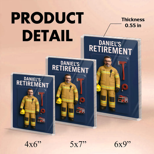 Custom Firefighter Retirement Gift, Custom Photo Retired Action Figure Acrylic Block, Congratulation Fireman Retired Gifts For Husband, Dad