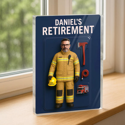Custom Firefighter Retirement Gift, Custom Photo Retired Action Figure Acrylic Block, Congratulation Fireman Retired Gifts For Husband, Dad
