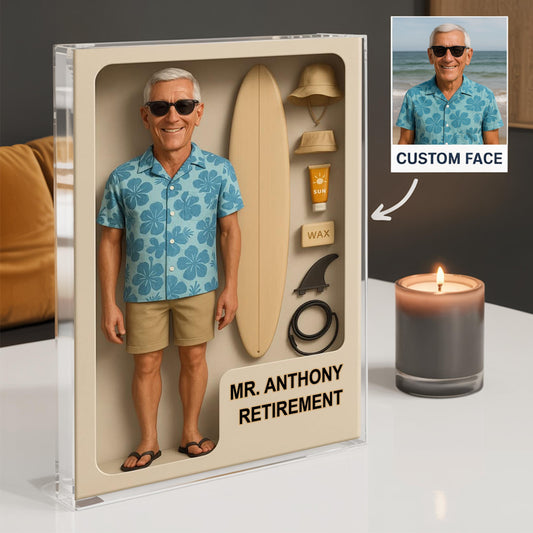 Custom Retirement Action Figure Acrylic Block, Congratulation Fireman Retired Gifts For Husband, Dad, Custom Photo Retirement Gift