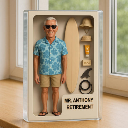 Custom Retirement Action Figure Acrylic Block, Congratulation Fireman Retired Gifts For Husband, Dad, Custom Photo Retirement Gift