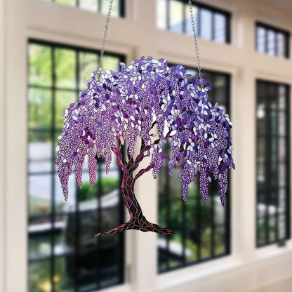 Purple Wisteria Tree Window Hanging, Romantic Weeping Floral Decor, Tranquil Zen Garden Ornament, Nature-Inspired Gift for Peaceful Home