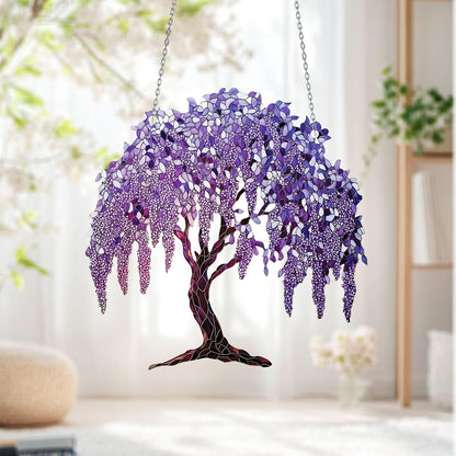 Purple Wisteria Tree Window Hanging, Romantic Weeping Floral Decor, Tranquil Zen Garden Ornament, Nature-Inspired Gift for Peaceful Home