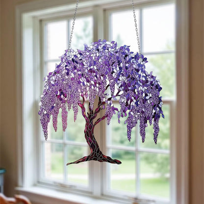 Purple Wisteria Tree Window Hanging, Romantic Weeping Floral Decor, Tranquil Zen Garden Ornament, Nature-Inspired Gift for Peaceful Home