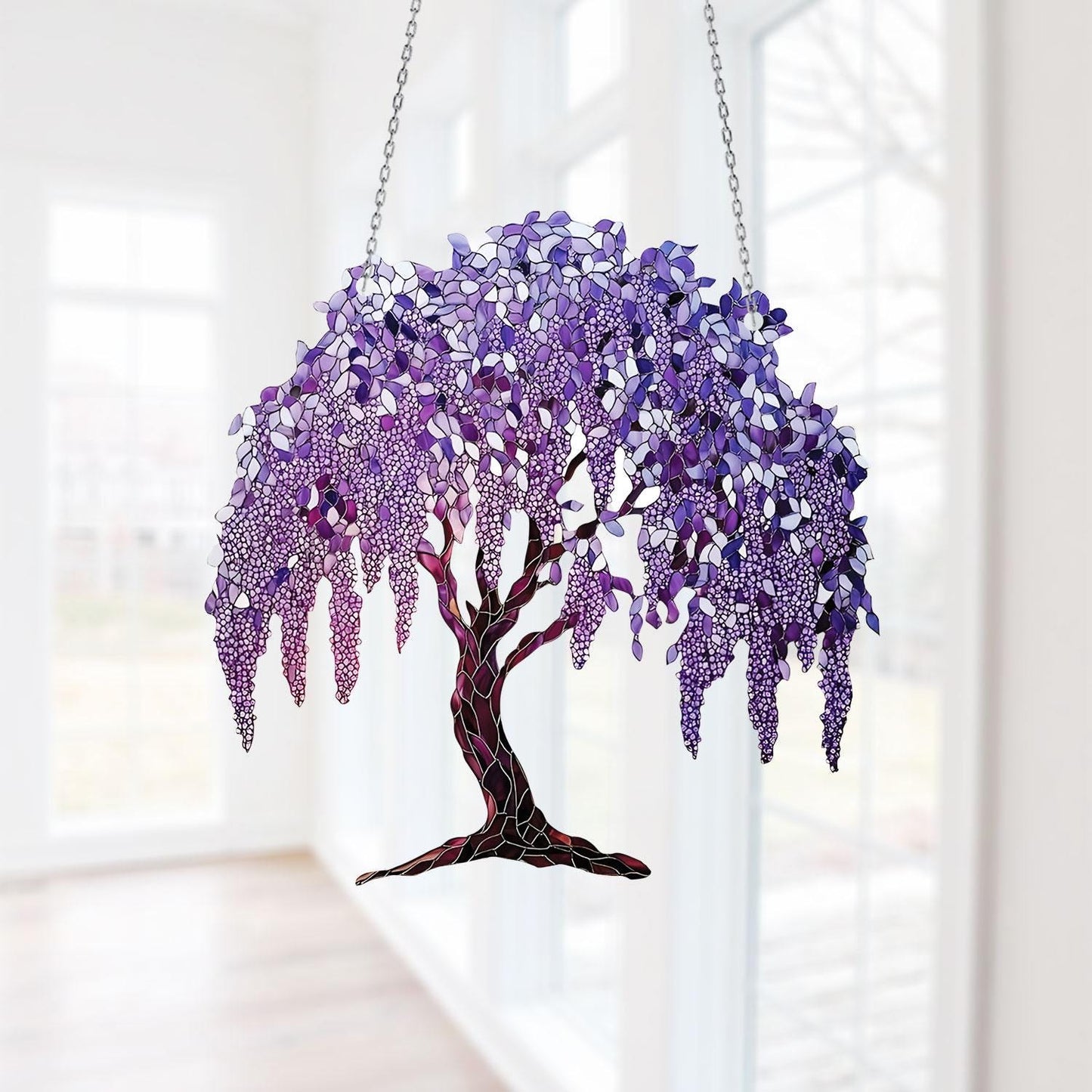 Purple Wisteria Tree Window Hanging, Romantic Weeping Floral Decor, Tranquil Zen Garden Ornament, Nature-Inspired Gift for Peaceful Home