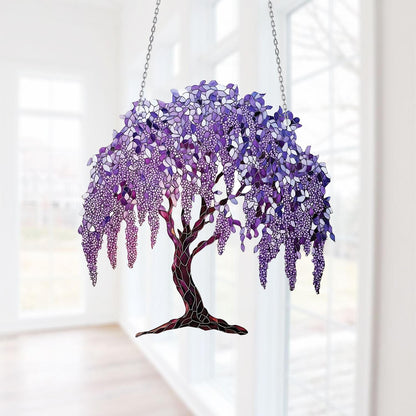 Purple Wisteria Tree Window Hanging, Romantic Weeping Floral Decor, Tranquil Zen Garden Ornament, Nature-Inspired Gift for Peaceful Home