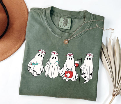 Comfort Colors® Ghost Nurse Halloween Shirt, Halloween Nurse Shirt, Spooky Nurse Shirt, Halloween Nurse Gift, Nurse Boo Crew Shirt, Fall Tee