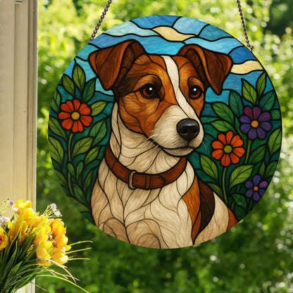 Jack Russell Terrier: Stained Glass Style Window Hanging Made With Real Glass