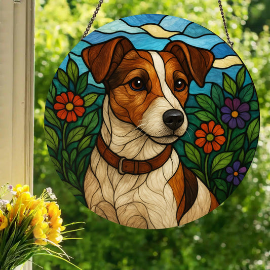 Jack Russell Terrier: Stained Glass Style Window Hanging Made With Real Glass