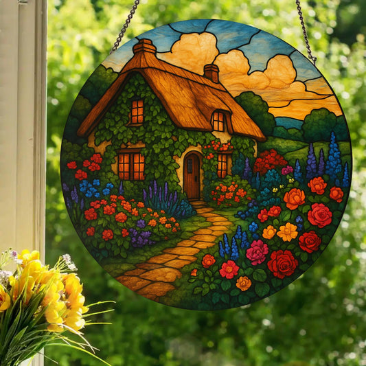 English Country Cottage: Stained Glass Style Window Hanging