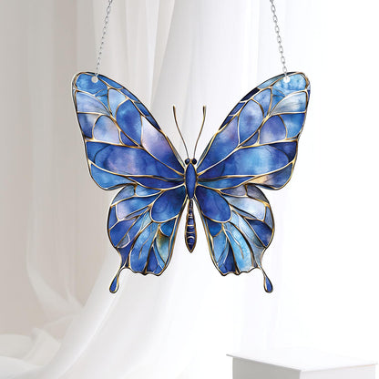 Blue Butterfly Acrylic Window Hanging,Nature Inspired Wall Decor, Summer Garden Gift For Her Mom Grandma, Handmade Butterfly Room Decoration