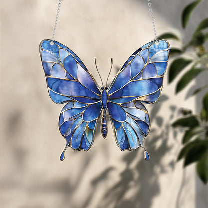Blue Butterfly Acrylic Window Hanging,Nature Inspired Wall Decor, Summer Garden Gift For Her Mom Grandma, Handmade Butterfly Room Decoration