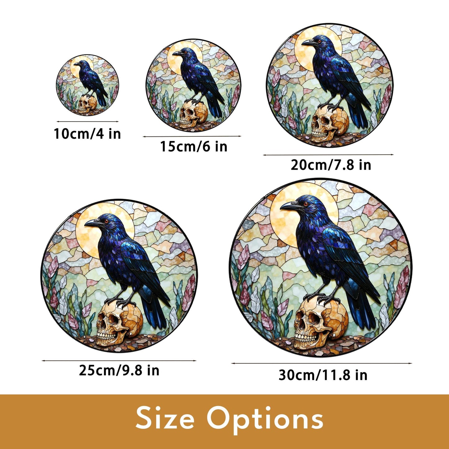 Raven on Skull Gothic Stained Glass Window Sun Catcher for Halloween or Friend Gift