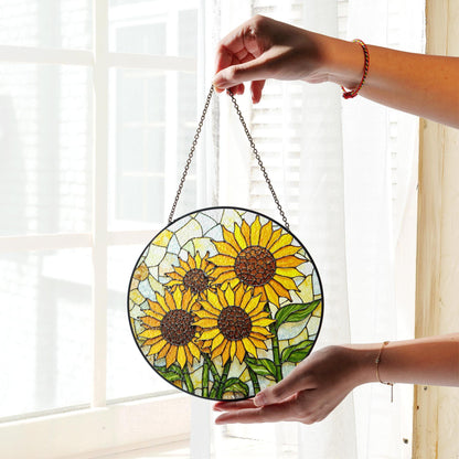 Bright Sunflowers Stained Glass Window Hanging Suncatcher Sun Catcher Gift for Mom or Nature Lover