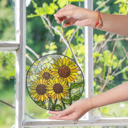 Bright Sunflowers Stained Glass Window Hanging Suncatcher Sun Catcher Gift for Mom or Nature Lover