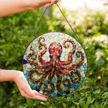 Vibrant octopus mosaic glass suncatcher undersea animal decor gift for ocean lovers