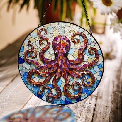 Vibrant octopus mosaic glass suncatcher undersea animal decor gift for ocean lovers