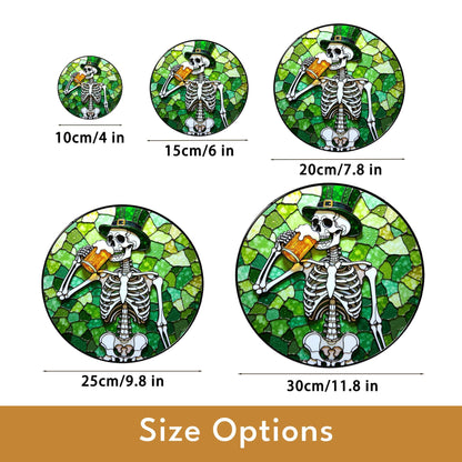 skeleton holding beer stained glass suncatcher for window gift for beer lover friend