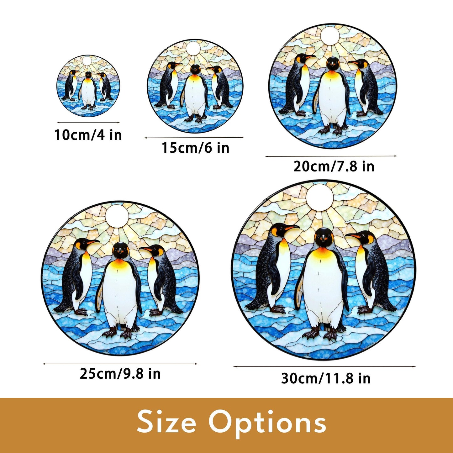 Three emperor penguins arctic stained glass suncatcher wildlife window decor gift for animal lovers