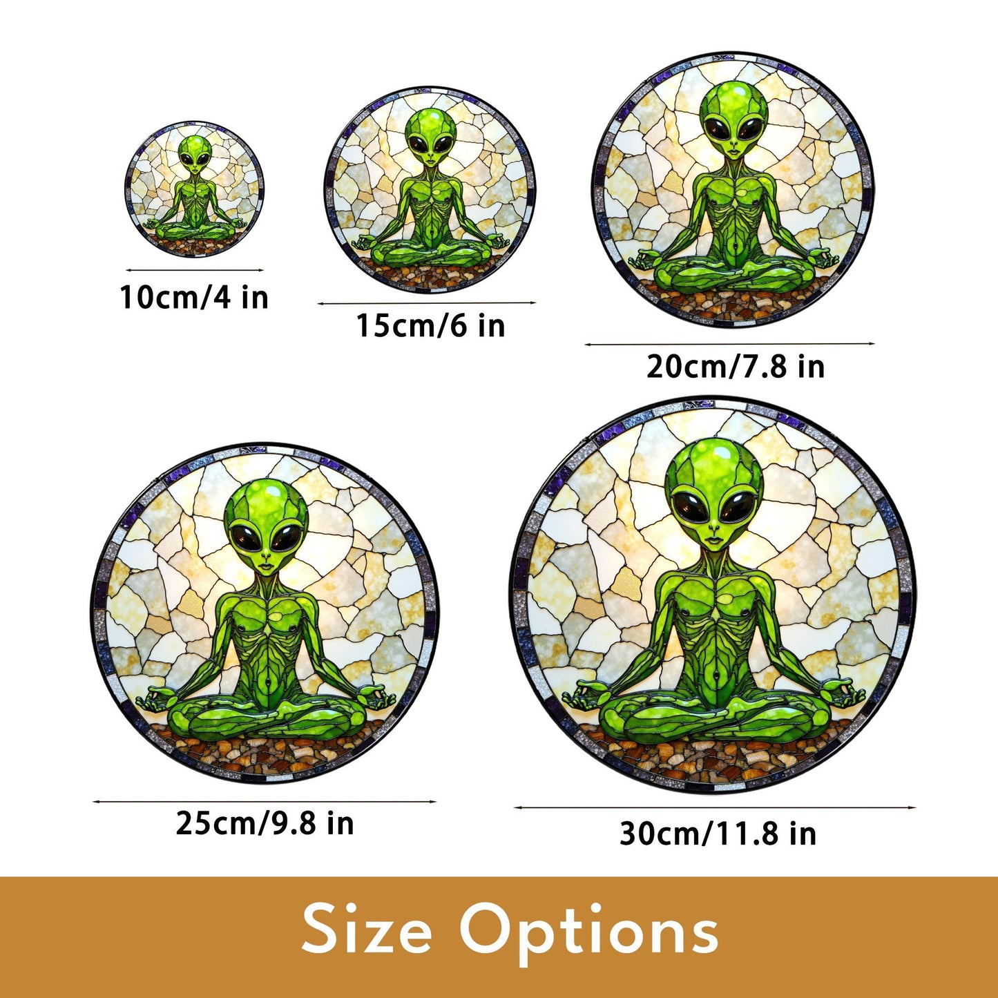 Meditating Alien Stained Glass Style Round Suncatcher Gift for UFO Lovers