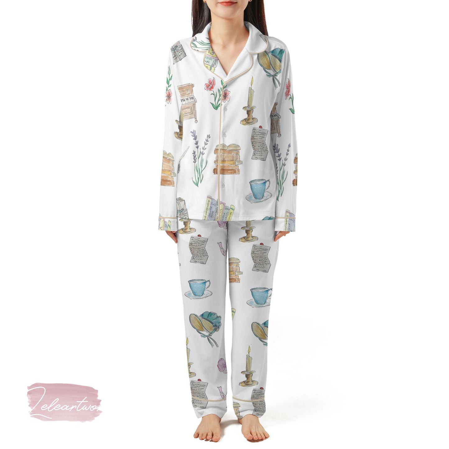 Jane Austen Collection Set – Vintage Book Lover Pajama Shorts Set | Literary Tea Floral Sleepwear | Romantic Regency Nightwear Gift