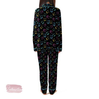 Smile Gravity Set – Neon Skull Face Pajama Shorts | Glow-in-the-Dark Graffiti Sleepwear | Funky Halloween Lounge Gift