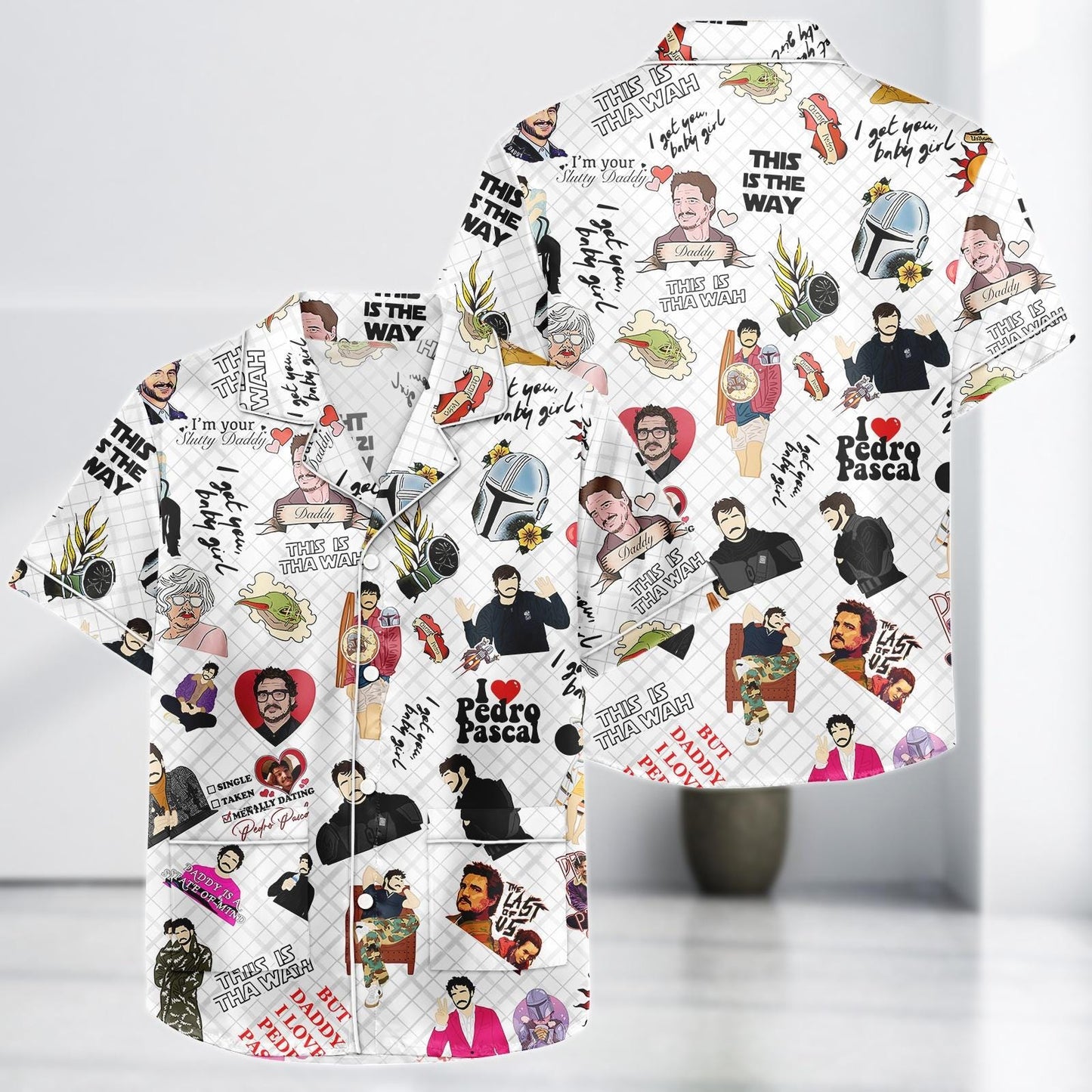 Pedro Pascal Meme Satin Pajamas, Funny Satin Sleepwear with Quotes, Star Daddy Shorts Set, Gift for Pascal Fans