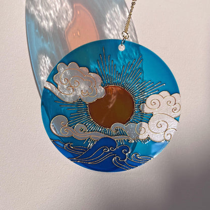 Set of 3 Stained glass Suncatchers Sun Moon Cloud Window decor Painting on acrylic