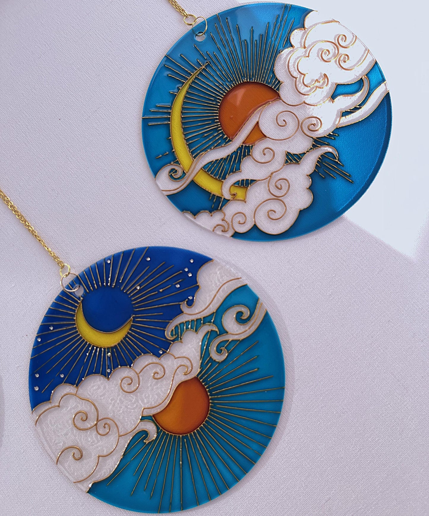 Set of 3 Stained glass Suncatchers Sun Moon Cloud Window decor Painting on acrylic