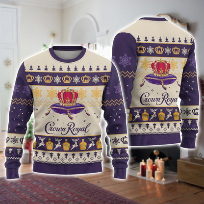 Crown Royal Christmas Sweater, Canadian Whisky Xmas Sweater, Christmas Pattern Women Sweater, Drinking Men Sweater, Crown Royal Lovers