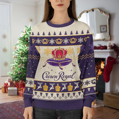 Crown Royal Christmas Sweater, Canadian Whisky Xmas Sweater, Christmas Pattern Women Sweater, Drinking Men Sweater, Crown Royal Lovers
