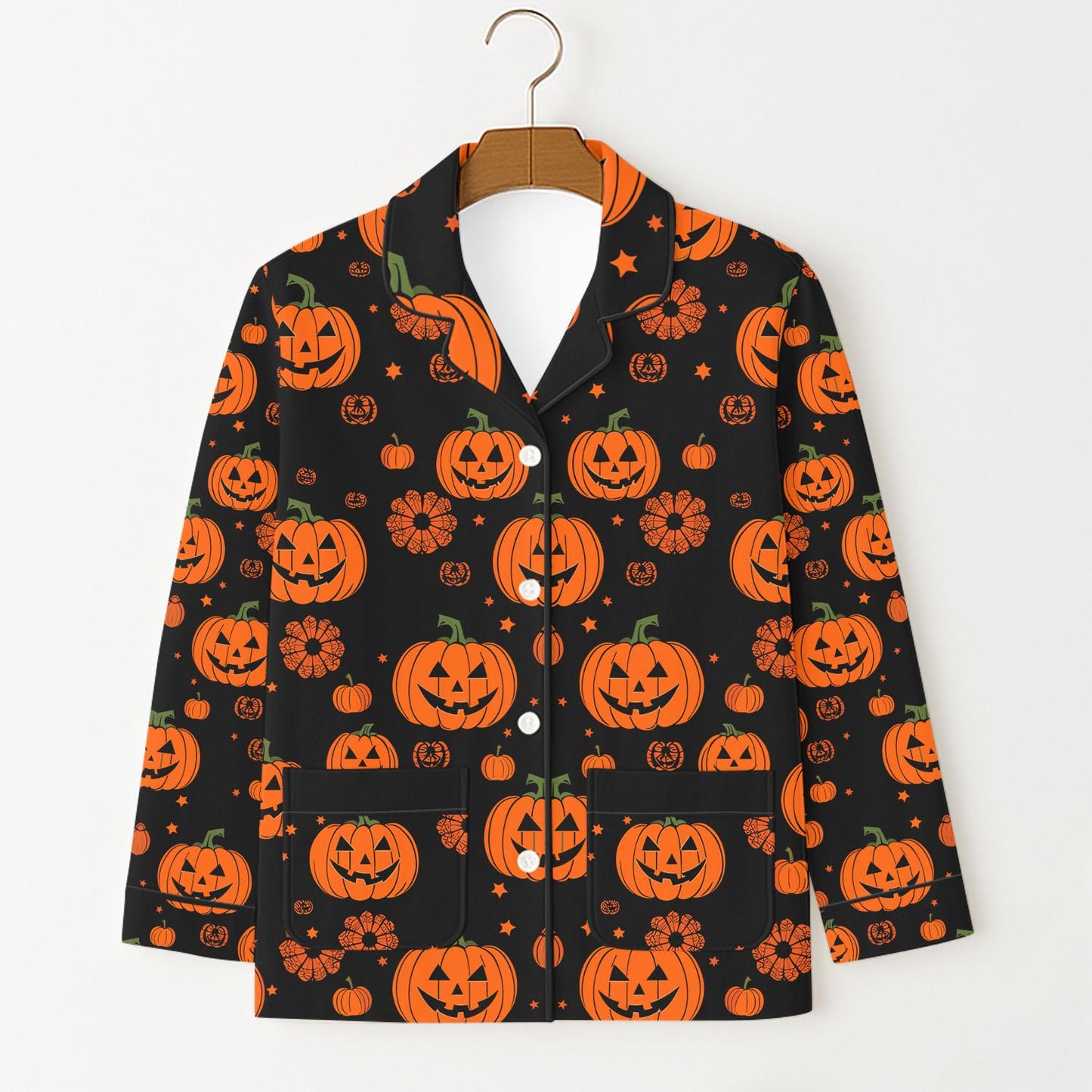 Black Halloween Pumpkin Pajamas Set, Scary Pumpkin Face Sleepwear, Long Sleeve Shirt, Cozy Fall Homewear, Family Matching Set