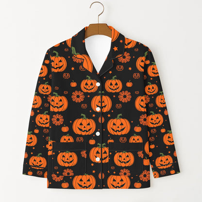Black Halloween Pumpkin Pajamas Set, Scary Pumpkin Face Sleepwear, Long Sleeve Shirt, Cozy Fall Homewear, Family Matching Set