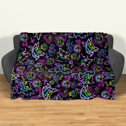 Gengar Fleece Blanket Neon Home Decor Throw Blanket Bedroom Decor Baby Blanket Cute Neon Gengar Blanket Gifts