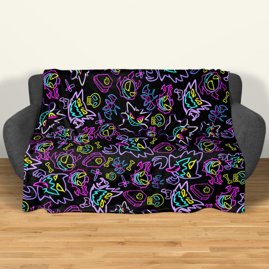 Gengar Fleece Blanket Neon Home Decor Throw Blanket Bedroom Decor Baby Blanket Cute Neon Gengar Blanket Gifts