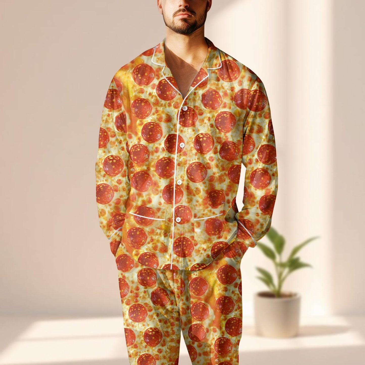 Funny Pizza Satin Pajama Set, Pepperoni Pizza Women Sleepwear, Food Lover Loungewear, Comfy Matching Pajamas Set, Gift For Her