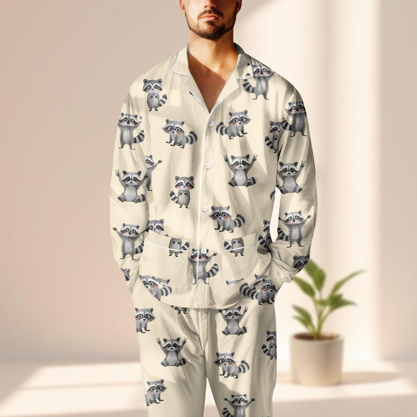 Cute Raccoon Satin Pajama Set For Women, Funny Animal Sleepwear, Cozy Wildlife Loungewear, Matching Pajamas Set, Gift For Her