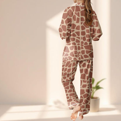 Giraffe Print Satin Pajama Set, Animal Skin Pattern Women Sleepwear, Wild Safari Lounge Set, Cozy Matching Pajamas Set, Gift For Her