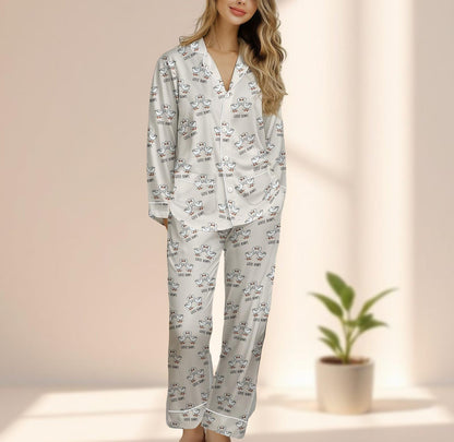 Silly Goose Satin Pajama Set, Funny Goose Women Sleepwear, Cute Animal Loungewear, Whimsical Matching Pajamas Set, Gift For Her