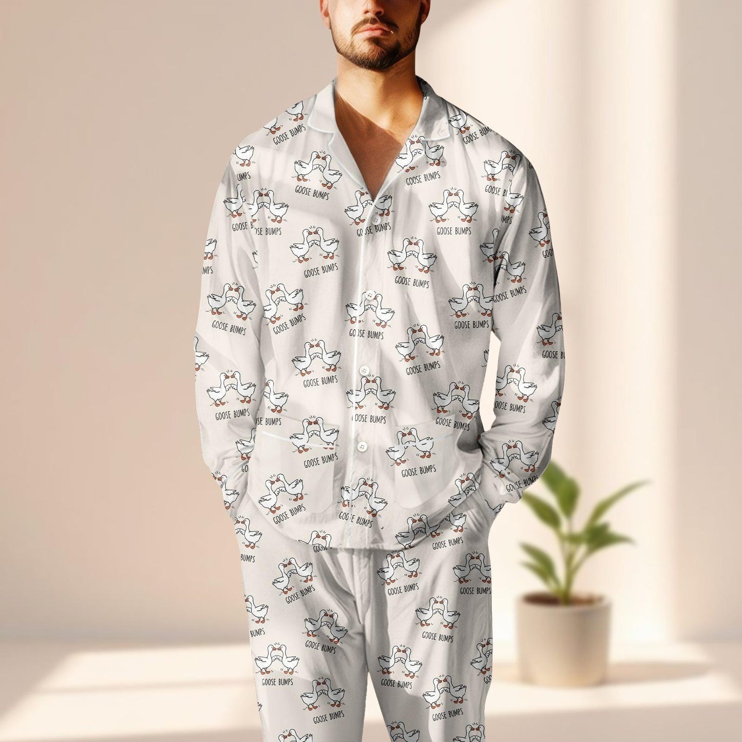 Silly Goose Satin Pajama Set, Funny Goose Women Sleepwear, Cute Animal Loungewear, Whimsical Matching Pajamas Set, Gift For Her