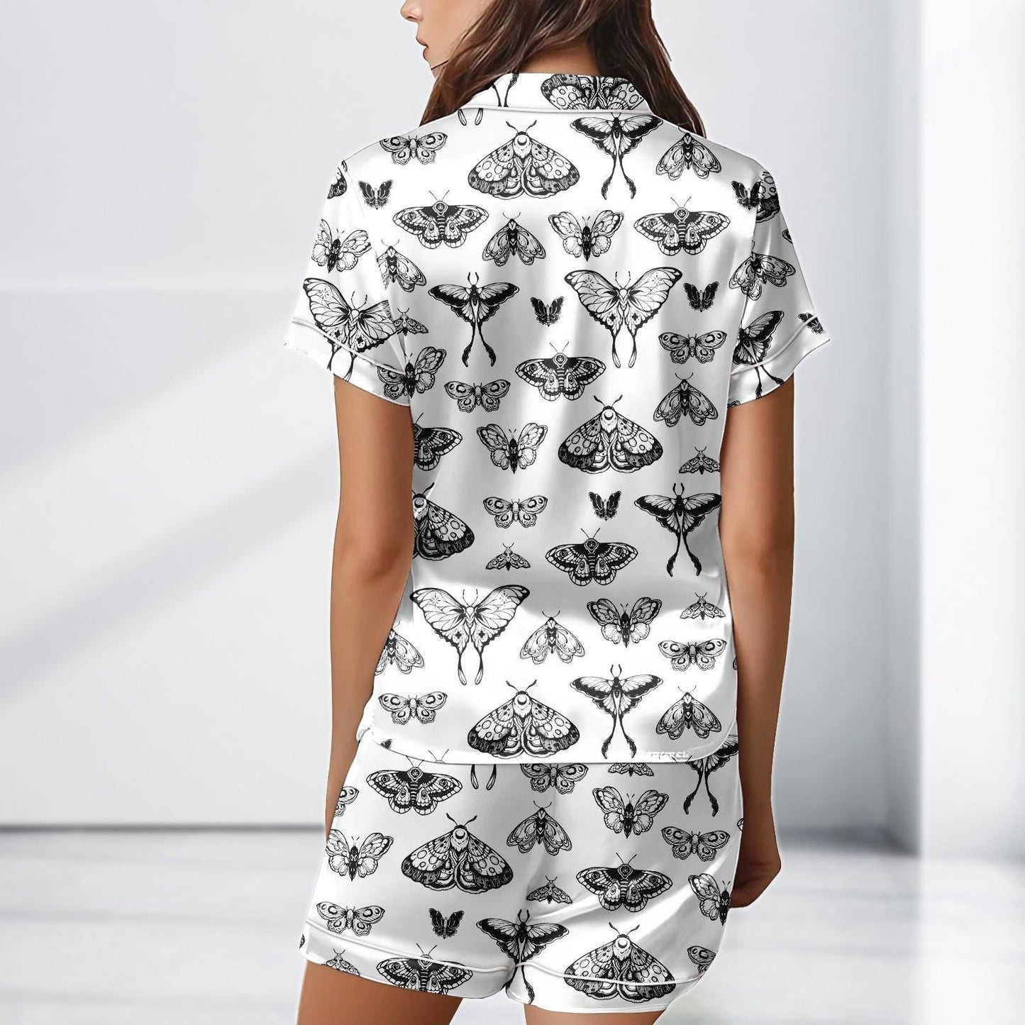 Butterfly Satin Pajama Set, Elegant Insect Loungewear, Nature Lover Sleep Set Gift for Her, Satin Women Pajamas